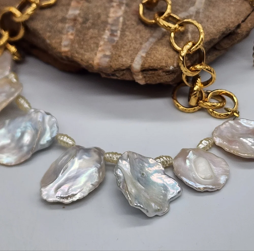 Cult Gaia Genuine Pearls 14K Gold plated Necklace Real Raw Coin Pearls